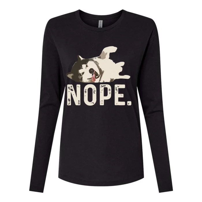 Nope Lazy Siberian Husky Womens Cotton Relaxed Long Sleeve T-Shirt