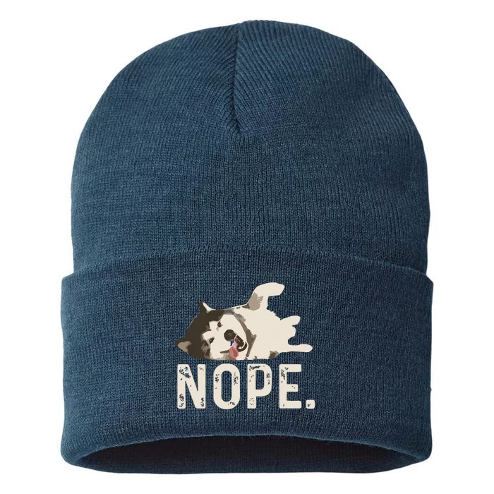 Nope Lazy Siberian Husky Sustainable Knit Beanie