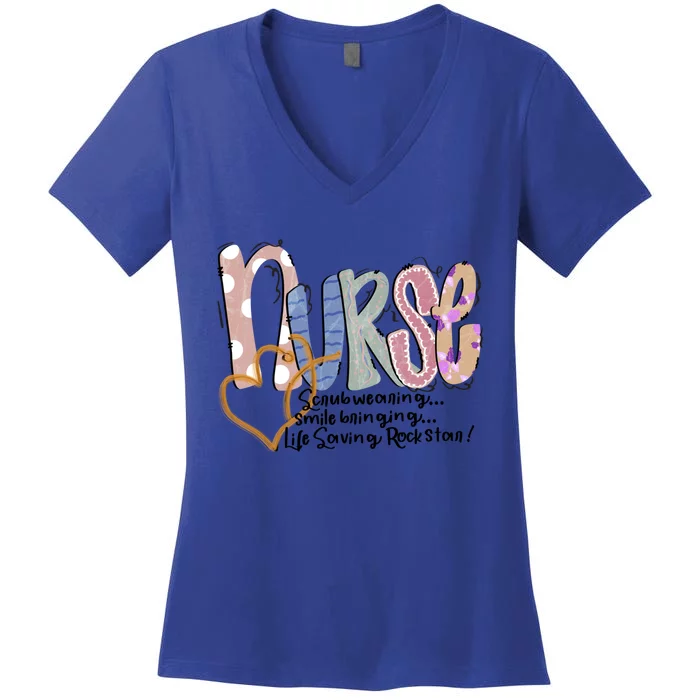 Nurse Life Saving Rockstar Funny Nursing Funny Gift Women's V-Neck T-Shirt