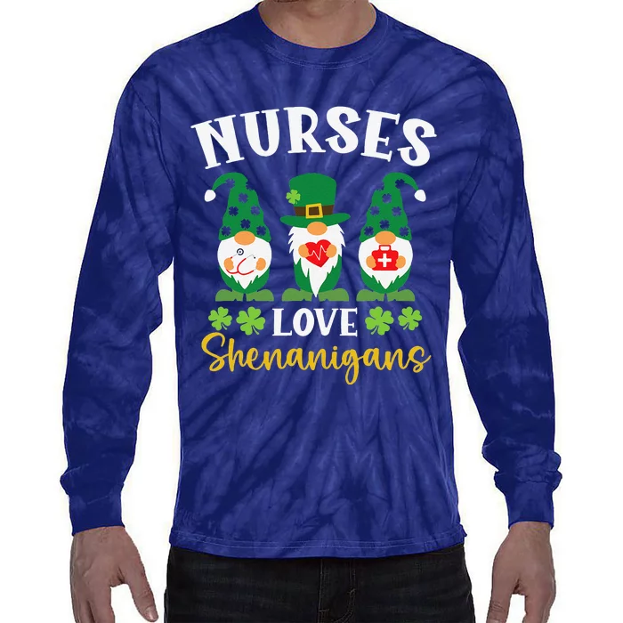 Nurses Love Shenanigans St. Patricks Day Irish Pride Tie-Dye Long Sleeve Shirt