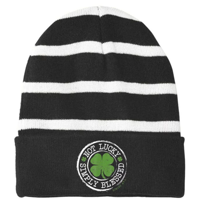 Not Lucky Simply Blessed Christian St Patricks Day Faith Striped Beanie with Solid Band