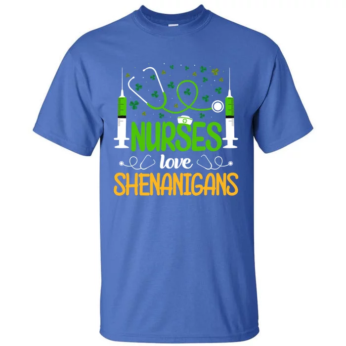 Nurses Love Shenanigans St Patricks Day Nursing Stethoscope Gift Tall T-Shirt