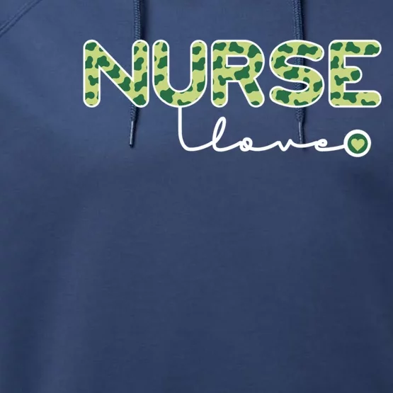 Nurse Love St Patricks Day Lucky Cow Print Gift Performance Fleece Hoodie