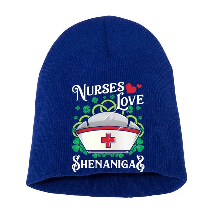 Nurses Love Shenanigans St Patricks Day Irish Nurse Emt Gift Short Acrylic Beanie