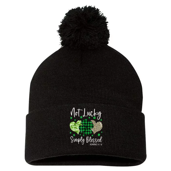 Not Lucky Simply Blessed Christian St Patricks Day Irish Pom Pom 12in Knit Beanie