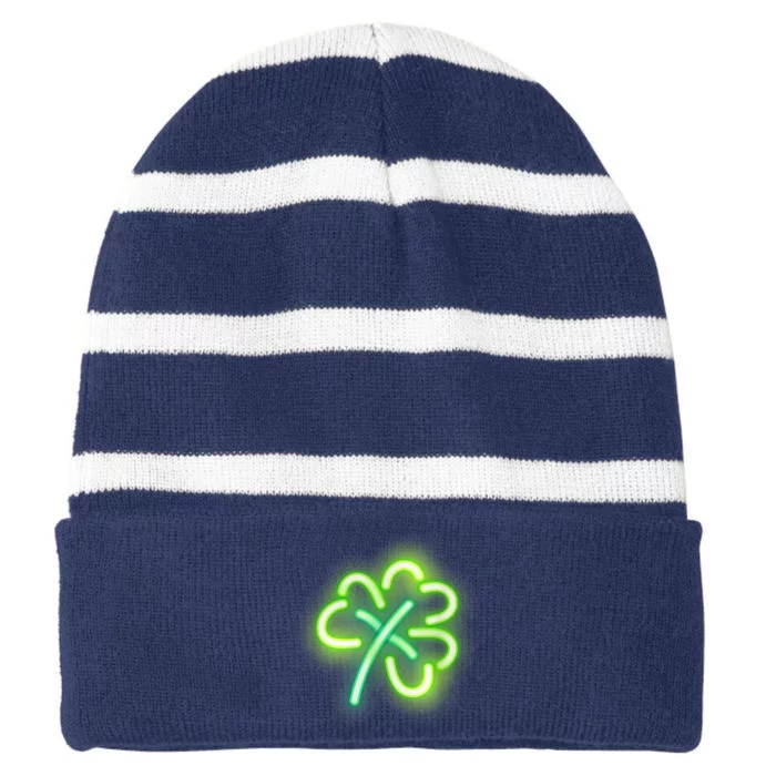 Neon Light Style Glowing Shamrock Striped Beanie with Solid Band