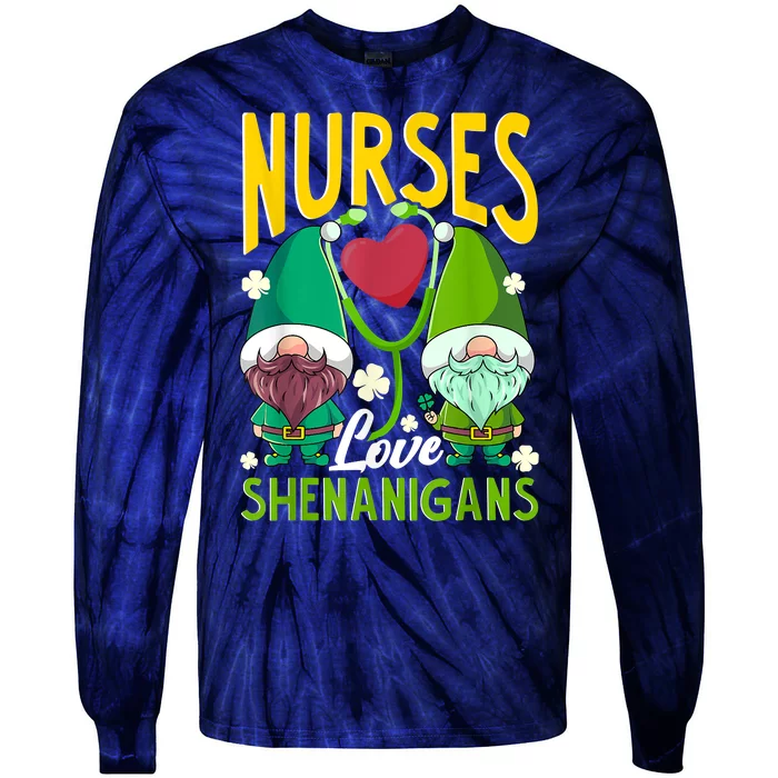 Nurses Love Shenanigans Gnome St Patricks Day Nurse Tie-Dye Long Sleeve Shirt