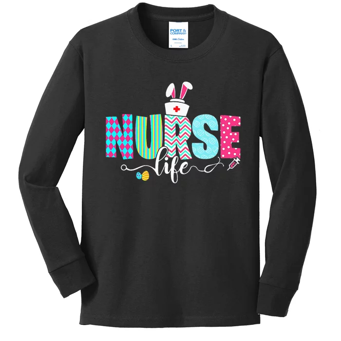 Nurse Life Stethoscope Cute Bunny Easter Kids Long Sleeve Shirt