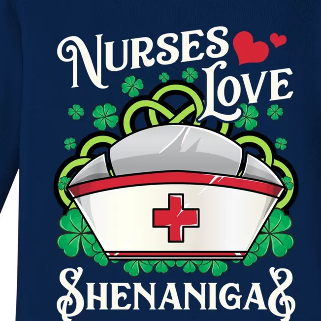 Nurses Love Shenanigans St Patricks Day Irish Nurse Emt Cool Gift Baby Long Sleeve Bodysuit