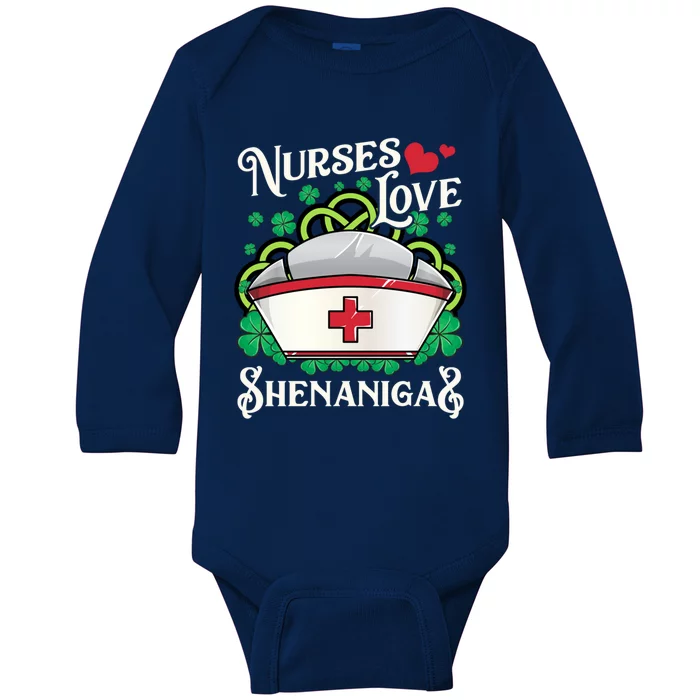 Nurses Love Shenanigans St Patricks Day Irish Nurse Emt Cool Gift Baby Long Sleeve Bodysuit