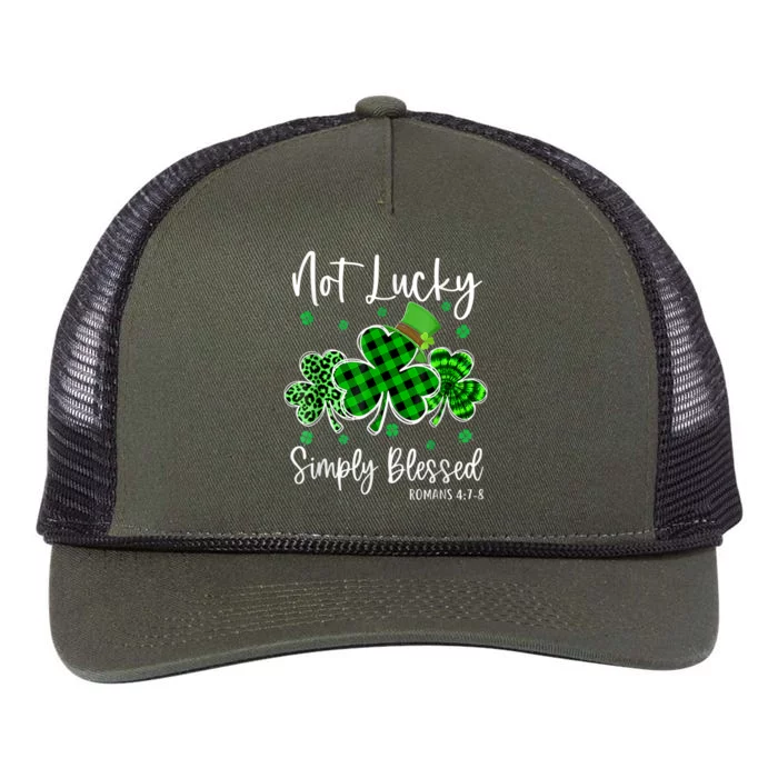 Not Lucky Simply Blessed Shamrock Christian St Patricks Day Retro Rope Trucker Hat Cap