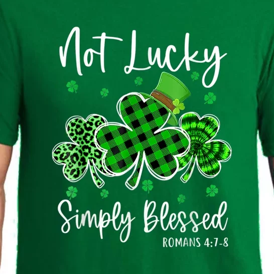 Not Lucky Simply Blessed Shamrock Christian St Patricks Day Pajama Set