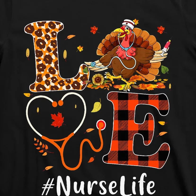 Nurse Love Thanksgiving Leopard Stethoscope Funny Turkey T-Shirt