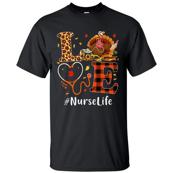 Nurse Love Thanksgiving Leopard Stethoscope Funny Turkey Tall T-Shirt