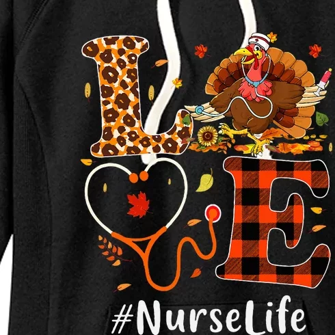 Nurse Love Thanksgiving Leopard Stethoscope Funny Turkey Women's Fleece Hoodie