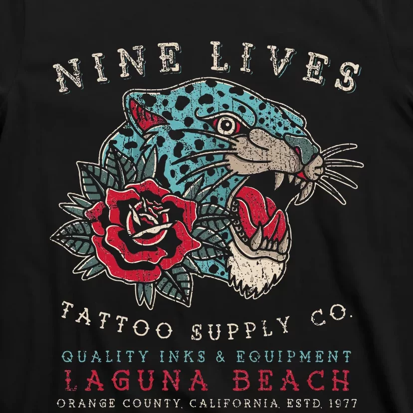 Nine Lives Tattoo Supply Co Old School Panther Laguna Beach T-Shirt