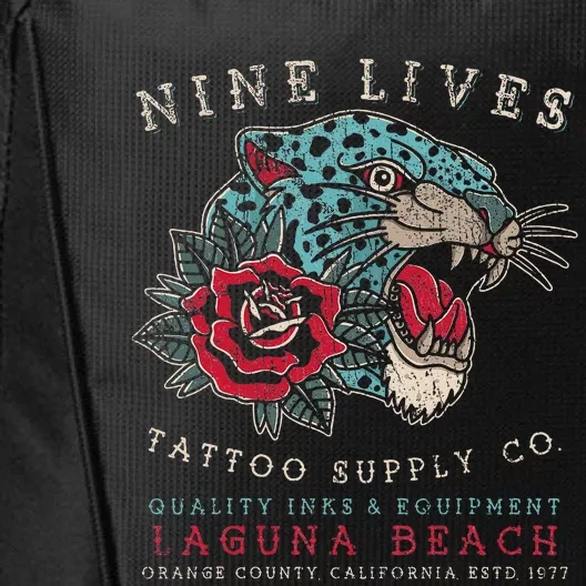 Nine Lives Tattoo Supply Co Old School Panther Laguna Beach City Backpack