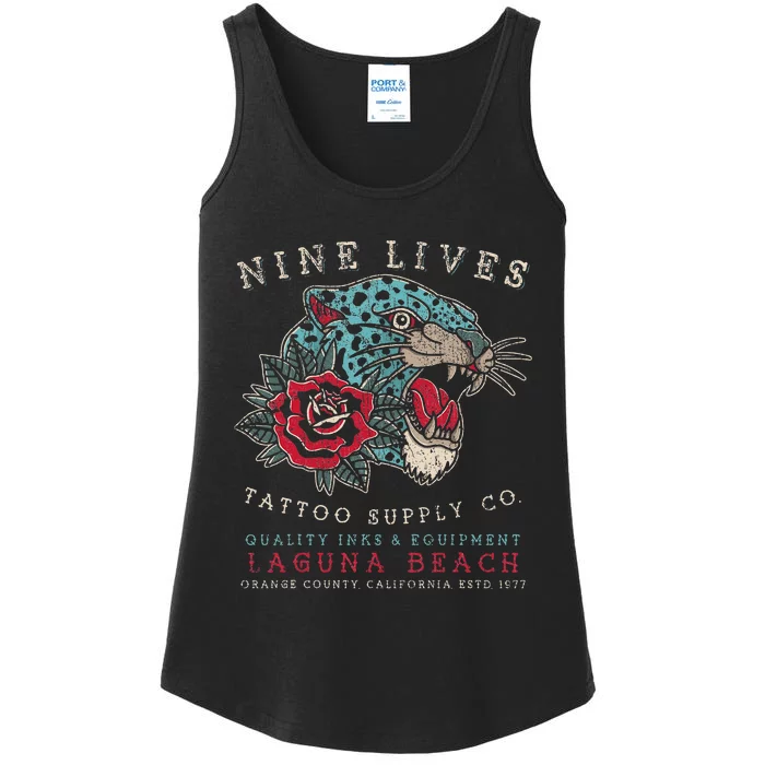 Nine Lives Tattoo Supply Co Old School Panther Laguna Beach Ladies Essential Tank