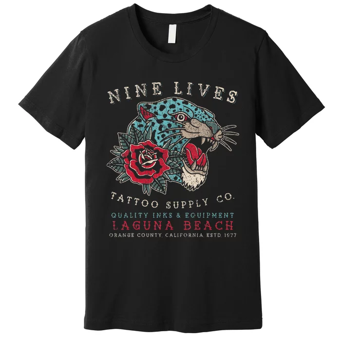 Nine Lives Tattoo Supply Co Old School Panther Laguna Beach Premium T-Shirt