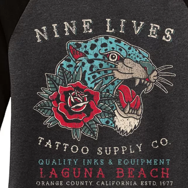 Nine Lives Tattoo Supply Co Old School Panther Laguna Beach Women's Tri-Blend 3/4-Sleeve Raglan Shirt