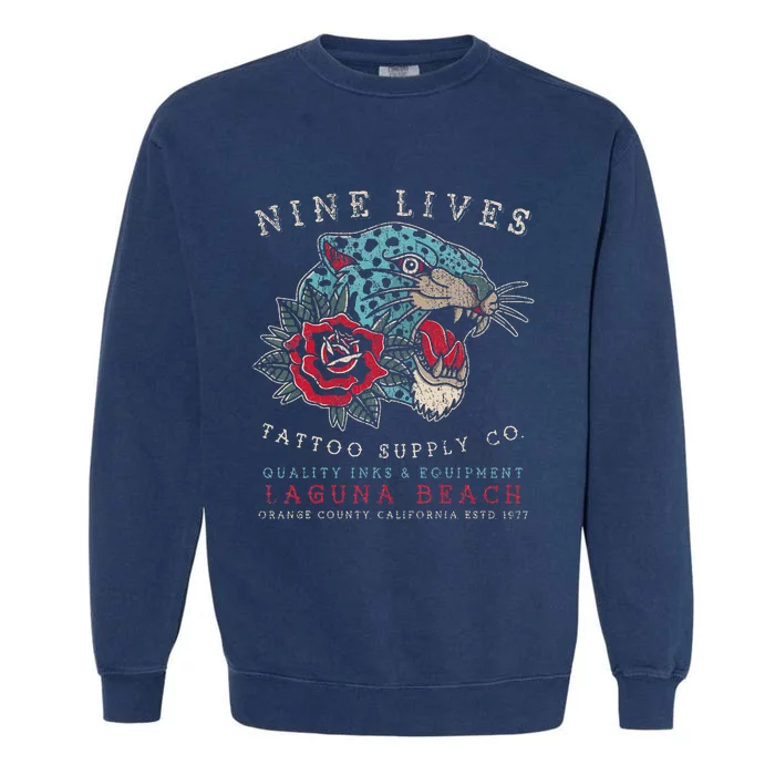 Nine Lives Tattoo Supply Co Old School Panther Laguna Beach Garment-Dyed Sweatshirt