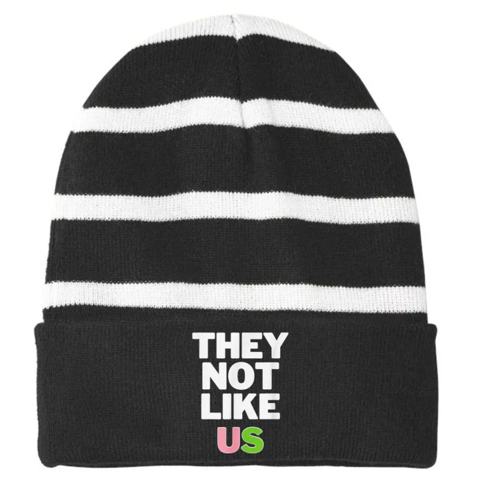 Not Like Us And Green Striped Beanie with Solid Band