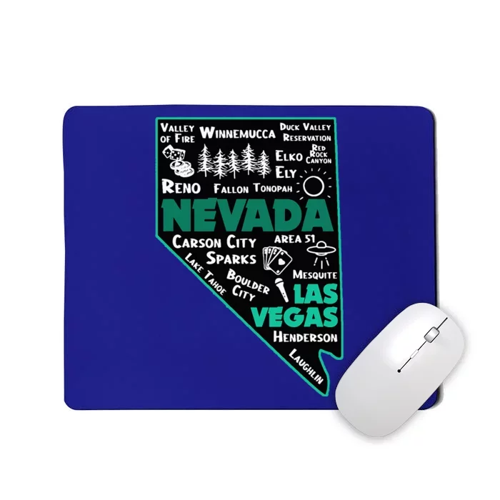 Nevada Las Vegas Map Winnemucca Reno Elko Ely Carson City Mousepad