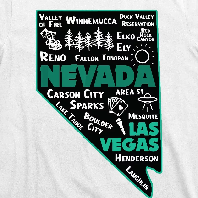 Nevada Las Vegas Map Winnemucca Reno Elko Ely Carson City T-Shirt