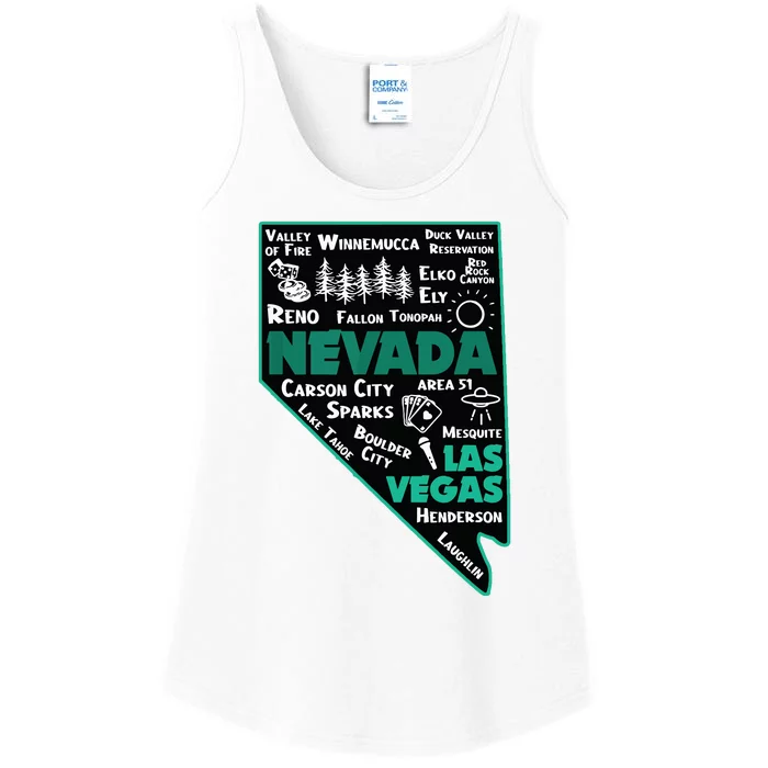 Nevada Las Vegas Map Winnemucca Reno Elko Ely Carson City Ladies Essential Tank