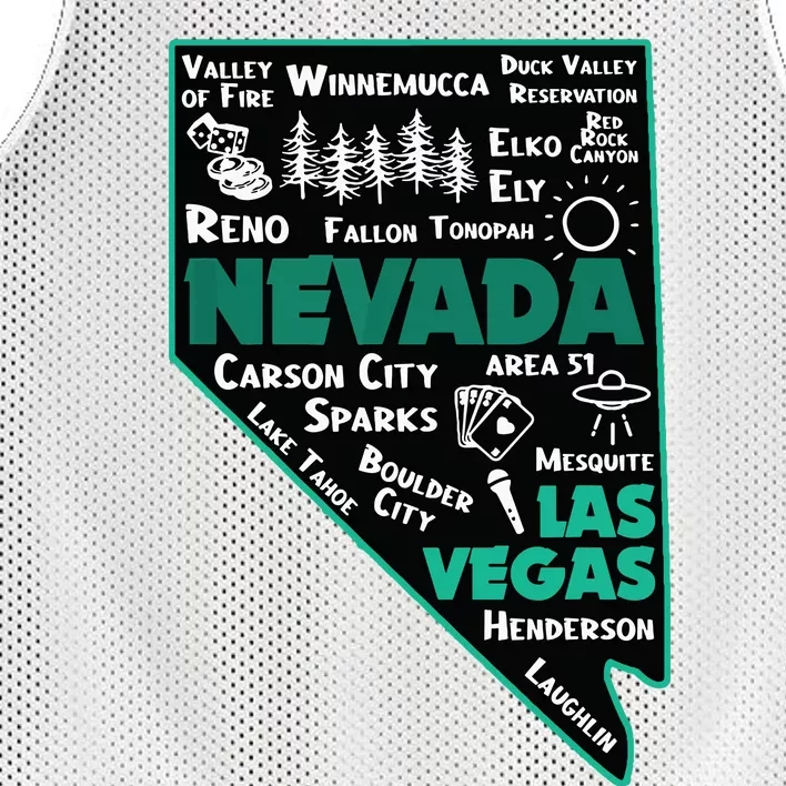 Nevada Las Vegas Map Winnemucca Reno Elko Ely Carson City Mesh Reversible Basketball Jersey Tank