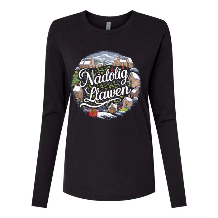 Nadolig Llawen Welsh Gift Womens Cotton Relaxed Long Sleeve T-Shirt