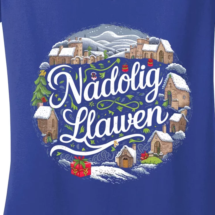 Nadolig Llawen Welsh Gift Women's V-Neck T-Shirt