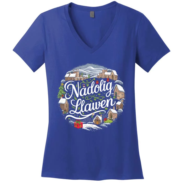 Nadolig Llawen Welsh Gift Women's V-Neck T-Shirt