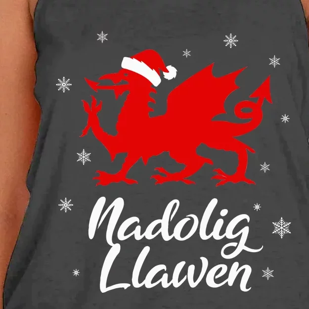 Nadolig Llawen Wales Welsh Cymru Merry Christmas Dragon Women's Knotted Racerback Tank