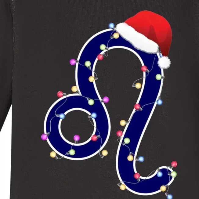 Nice Leo Zodiac Sign In Christmas Lights And SantaS Hat Baby Long Sleeve Bodysuit