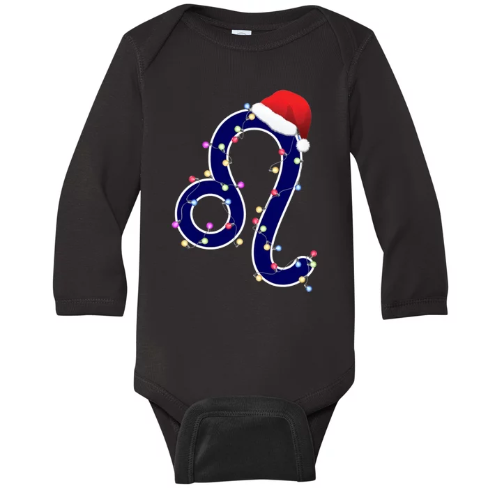 Nice Leo Zodiac Sign In Christmas Lights And SantaS Hat Baby Long Sleeve Bodysuit