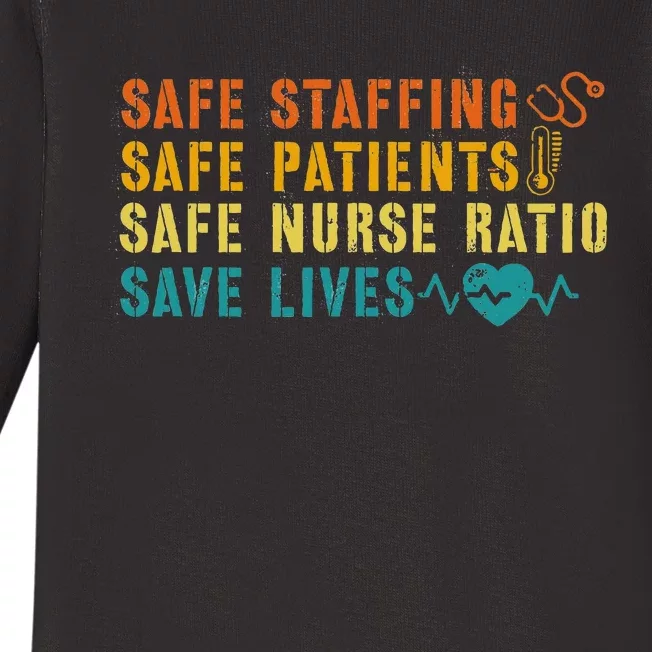 Nurse March 2023 Nurse Support Safe Staffing Save Lives Baby Long Sleeve Bodysuit