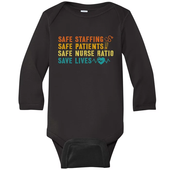 Nurse March 2023 Nurse Support Safe Staffing Save Lives Baby Long Sleeve Bodysuit