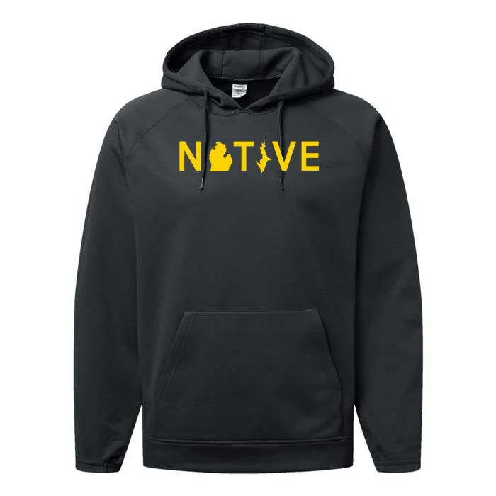 Native Michigander Ann Arbor Blue Yellow Performance Fleece Hoodie