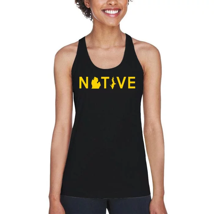 Native Michigander Ann Arbor Blue Yellow Women's Racerback Tank