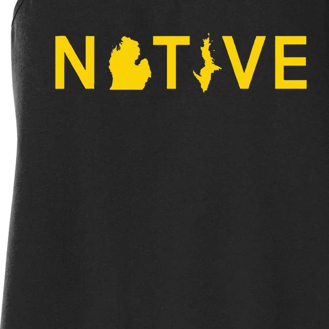 Native Michigander Ann Arbor Blue Yellow Women's Racerback Tank