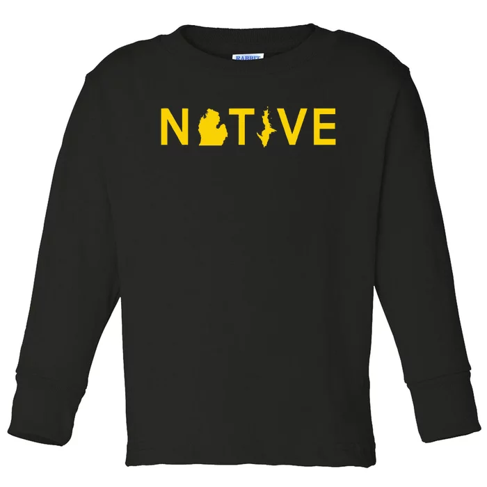 Native Michigander Ann Arbor Blue Yellow Toddler Long Sleeve Shirt