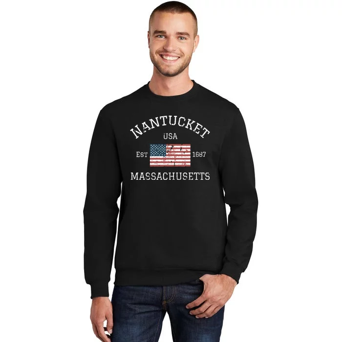 Nantucket Massachusetts American Flag Usa Travel Vintage Tall Sweatshirt