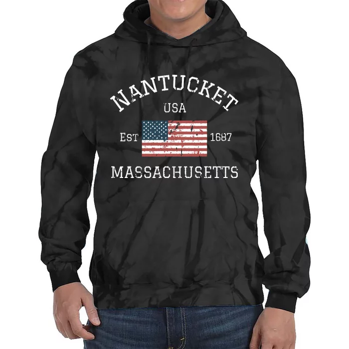 Nantucket Massachusetts American Flag Usa Travel Vintage Tie Dye Hoodie