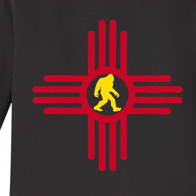 New Mexico Bigfoot State Flag Zia Symbol Bigfoot New Mexico Baby Long Sleeve Bodysuit