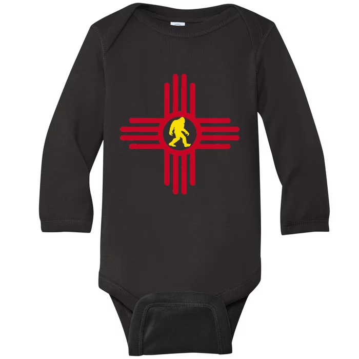 New Mexico Bigfoot State Flag Zia Symbol Bigfoot New Mexico Baby Long Sleeve Bodysuit