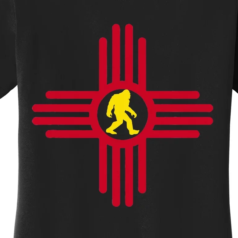 New Mexico Bigfoot State Flag Zia Symbol Bigfoot New Mexico Women's T-Shirt