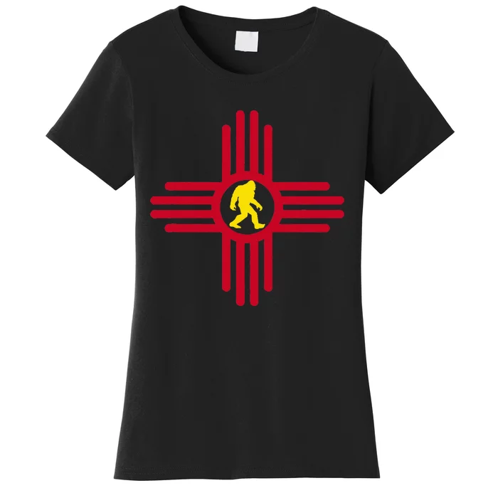 New Mexico Bigfoot State Flag Zia Symbol Bigfoot New Mexico Women's T-Shirt