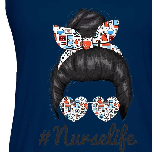 Nurse Messy Bun Life Glasses Mothers Day Nurses Funny Ladies Essential Flowy Tank