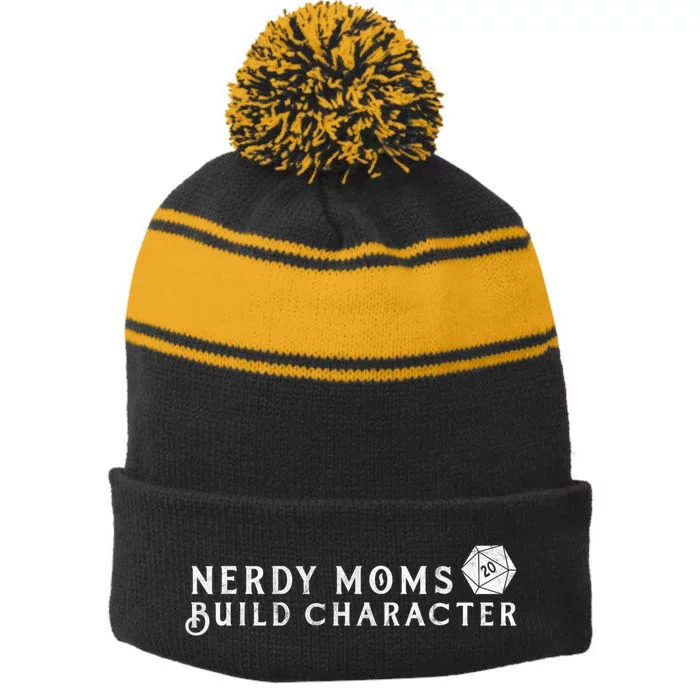 Nerdy Moms Build Character Funny Mom Sayings Stripe Pom Pom Beanie